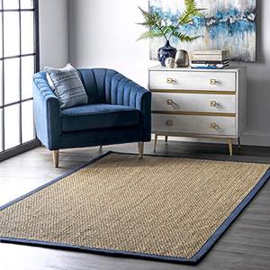 lot 21714 image: nuLOOM Elijah Seagrass Natural Runner Rug, 2 6 x 8, Navy