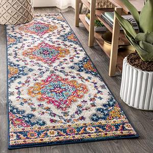lot 21715 image: JONATHAN Y JBMF106 Bohemian Flair Boho Vintage Medallion Area Rug for Bedroom Kitchen Living Room Indoor Decor, 2 X 14, BlueMulti