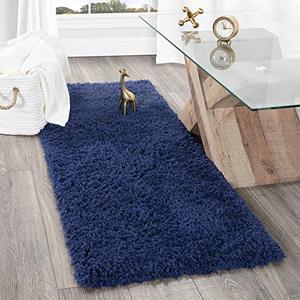 lot 21719 image: Sweet Home Stores SFFR1006-2X5 Flokati Collection Shag Runner Rug, 2 ft x 5 ft, Navy