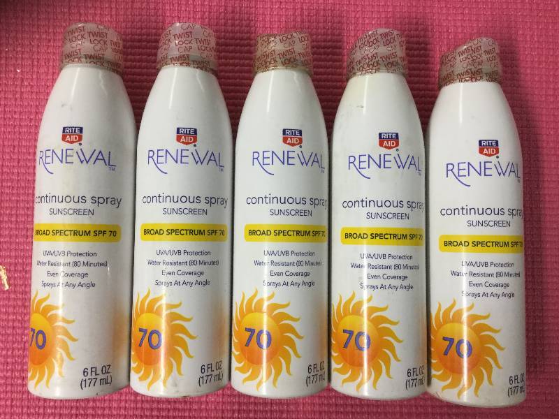 lot 1045 image: Lot of 5. RiteAid Renewal Continuous Spray Sunscreen