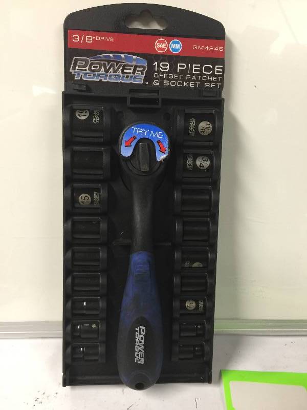 lot 1128 image: Power Torque 19pc. Offset Ratchet & Socket Set