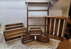 lot 111 image: Wooden Crates and Shelf