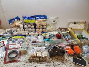 lot 141 image: Craft Supplies (wooden balls, magnets, and floral items)