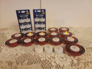 lot 155 image: Tea Lights and Red Glass Holders