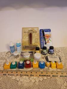 lot 188 image: Scrapbooking Supplies (Embossing Powder, Liquid Acrylics, Colored Pencils, Stamp Cleaner, and Punches)