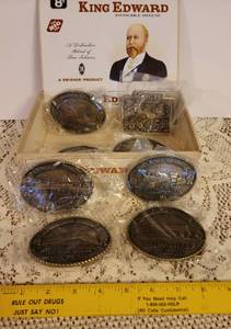lot 206 image: 7 Railroad Savings New Belt Buckles 1982-1988 and Vogts Earth Moving Belt Buckle