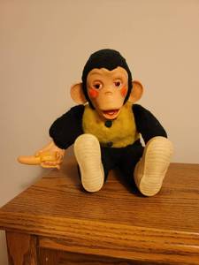 lot 269 image: Vintage Mr. Bim Stuffed Monkey with Banana 14 tall