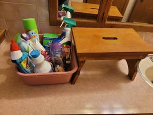 lot 298 image: Bathroom Cleaning Supplies and Stepstool