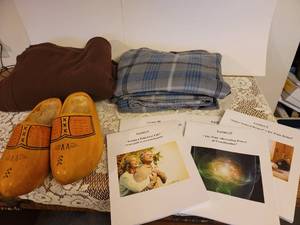 lot 314 image: Wooden Clogs from Holland, Blankets, Pain Management Books