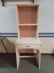 lot 416 image: Small Desk with Attached Hutch 24.5 x 18 x 63.5 Located in Basement