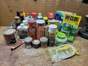 lot 476 image: Household Chemicals, Spray Paint, Wood Stain, and Automotive Fluids