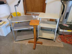 lot 495 image: 2 Vintage Metal Carts and Wooden Stand