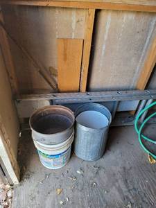 lot 510 image: Contents of Shed (ladder, hoses, gas can, bushel baskets)