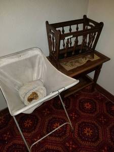 lot 42 image: Table, basket and magazine rack