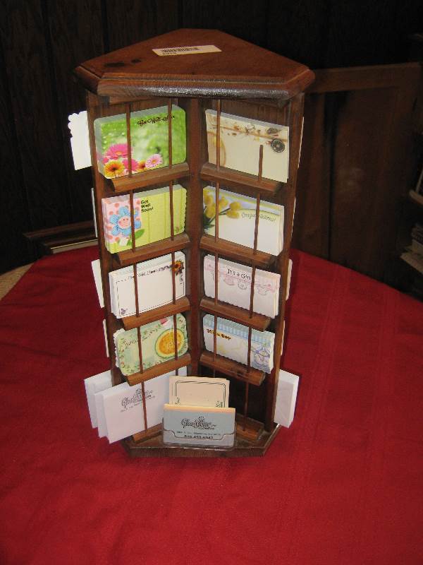 Wooden Rotating Card holder w/ enclosure cards, many occasions, cards are not stamped at least ...