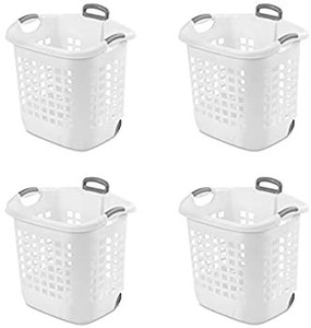 lot 7403 image: Sterilite 12248004 Laundry Basket, 62 L, White, Pack of 4