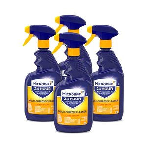lot 7419 image: Microban Disinfectant Spray, 24 Hour Sanitizing and Antibacterial Spray, All Purpose Cleaner, Citrus Scent, 4 Count, 22 fl oz Each