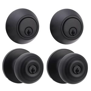 lot 7425 image: Amazon Basics Exterior Door Knob With Lock and Deadbolt, Classic, Matte Black
