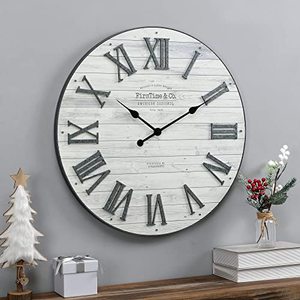 lot 7426 image: FirsTime & Co. Emmett Shiplap Wall Clock, 27, Galvanized Silver, White