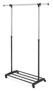 lot 7445 image: Whitmor Deluxe Adjustable Garment Rack - Rolling Clothes Organizer - Black and Chrome