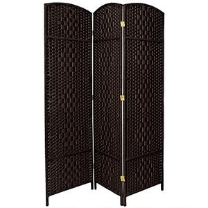 lot 7452 image: Oriental Furniture 6 ft. Tall Diamond Weave Fiber Room Divider - Black - 3 Panel