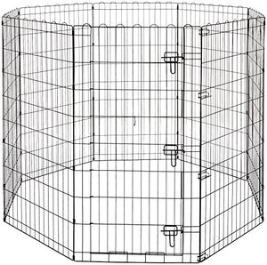 lot 10646 image: Amazon Basics Foldable Metal Pet Dog Exercise Fence Pen With Door Gate - 60 x 60 x 48 Inches, Black