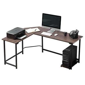 lot 10655 image: VECELO Corner Desk 66 with CPU StandPC Laptop Study Writing Table Workstation for Home Office Wood & Metal,CoffeeBlack Leg