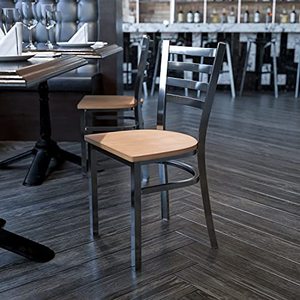 lot 10662 image: Flash Furniture HERCULES Series Clear Coated Ladder Back Metal Restaurant Chair - Natural Wood Seat