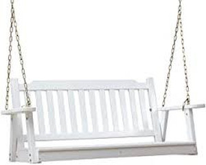 lot 20467 image: Shine Company 4216BK Maine Wood Outdoor Patio Porch Swing with Chains, Black