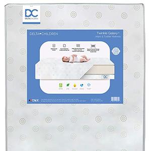 lot 20470 image: Delta Children Twinkle Galaxy Dual Sided Crib and Toddler Mattress - Premium Sustainably Sourced Fiber Core - Waterproof - GREENGUARD Gold Certified (Non-Toxic) - 7 Year Warranty - Made in USA