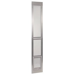 lot 20479 image: Ideal Pet Products ALUMINUM Modular Pet Patio Door, Assembled Adjustable Height 77-58 To 80-38, 7 x 11-14 Flap Size, Mill (Silver)