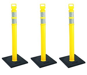 lot 22725 image: Cortina EZ Grab Delineator 45 Post, 3 Hip Collars with 10 lb Base, 03-747YRBC-3, Yellow, 3 Pack