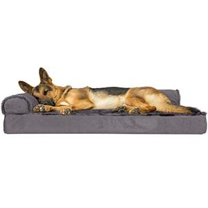 lot 22743 image: Furhaven Orthopedic Pet Bed for Dogs and Cats - L Chaise Sofa Plush Fur and Velvet Couch Dog Bed with Removable Washable Cover, Platinum Gray, Jumbo (X-Large)