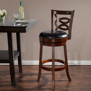 lot 22754 image: Lavish Home 31 Wood and Leather Swivel Stool - Dark Brown