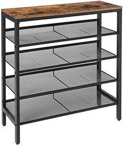 lot 27523 image: HOOBRO Shoe Rack, 5-Tier Shoe Storage Unit Flat & Slant Adjustable Shoe Organizer Shelf for 16 Pairs, Durable and Stable, for Entryway, Hallway, Closet, Dorm Room, Industrial, Rustic Brown BF01XJ01