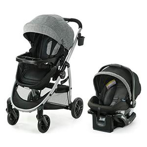 lot 27560 image: Graco Modes Pramette Travel System  Includes Baby Stroller with True Bassinet Mode, Reversible Seat, One Hand Fold, Extra Storage, Child Tray and SnugRide 35 Infant Car Seat, Ellington