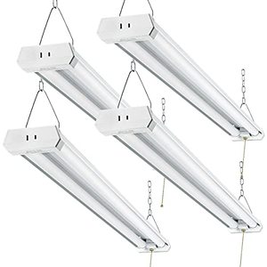 lot 27564 image: Linkable LED Shop Light for Garage, 42W 5000lm 4FT, 6000-6500K Daylight White, with Pull Chain (ONOff) , 5-Year-Warranty, 6000K (4PK)