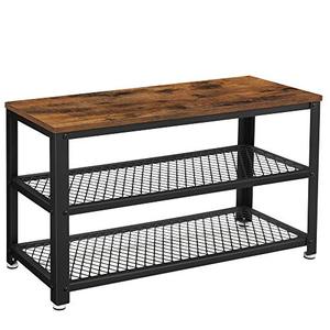 lot 27622 image: VASAGLE Shoe Bench, 3-Tier Shoe Rack, 28.7 Inches Long Storage Shelves, for Entryway, Living Room, Hallway, Accent Furniture, Steel Frame, Industrial Design, Rustic Brown and Black ULBS73X