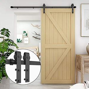 lot 27672 image: CCJH 4FT Sliding Barn Door Hardware Kit Heavy Duty for Single Wooden Door Max Fit 24 Wide Door Panel