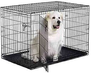 lot 28002 image: New World 48 Folding Metal Dog Crate Includes Leak-Proof Plastic Tray Dog Cr...