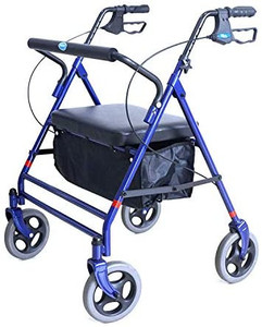 lot 28010 image: Invacare Bariatric Rollator, 500 lb. Weight Capacity, Flip-Up Padded Seat, 66550, Blue
