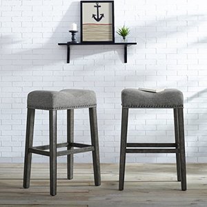 lot 29086 image: Roundhill Furniture Coco Upholstered Backless Saddle Seat Bar Stools 29 Height Set of 2, Gray
