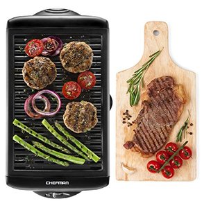 lot 29091 image: Chefman Electric Smokeless Indoor wNon-Stick Cooking Surface & Adjustable Temperature Knob from Warm to Sear for Customized BBQ Grilling, Dishwasher Safe Removable Water Tray, Black