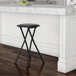 lot 29093 image: 24-Inch Round Folding Chair - Collapsible Heavy-Duty Steel Padded Folding Stool for Homes and Offices, Black - by Trademark Home Collection