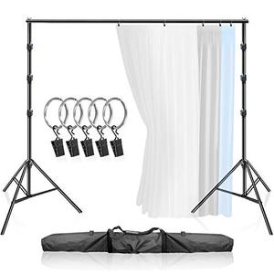 lot 29111 image: LimoStudio Large Heavy 10 x 9.6 feet Background Support System, Curtain Style Backdrop Stand, Sturdy Frame with 5 pcs Ring Holder Clip for Photography, Party, Family Events, AGG3003