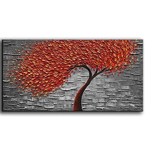 lot 29124 image: YaSheng Art -hand painted Contemporary Art Oil Painting On Canvas Texture Palette Knife Red Tree Paintings Modern Home Decor Wall Art for living room office Framed Stretched Ready to Hang