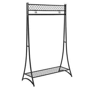 lot 29160 image: SONGMICS Clothes Garment Rack, Holds 110 lb, Elegant Tower Design, Grid Mesh Bottom Shelf, Clothing Rack for Bedroom Entryway, 37 x 15.9 x 64.6 Inches, Matte Black