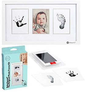 lot 1601 image: Baby Prints Newborn Photo Frame Keepsake Kit, Includes Clean Ink Pad No Mess, New Parents Gift for Baby Shower, White Elephant or Christmas