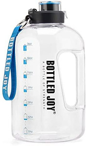 lot 3010 image: BOTTLED JOY Large Water Bottle with Motivational Time Marker, Leakproof BPA Free Water Bottle Sports Water Bottles Flip Design 1 gallon Big Water Jug for Fitness Outdoor - White