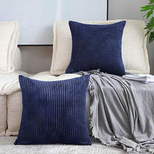 lot 3019 image: Home Brilliant Striped Corduroy Decorative Pillow Covers 18x18 Throw Pillows for Couch Set of 2 Accent Pillowcase Cushion Cover for Chair, 18 x 18 inch, Navy Blue